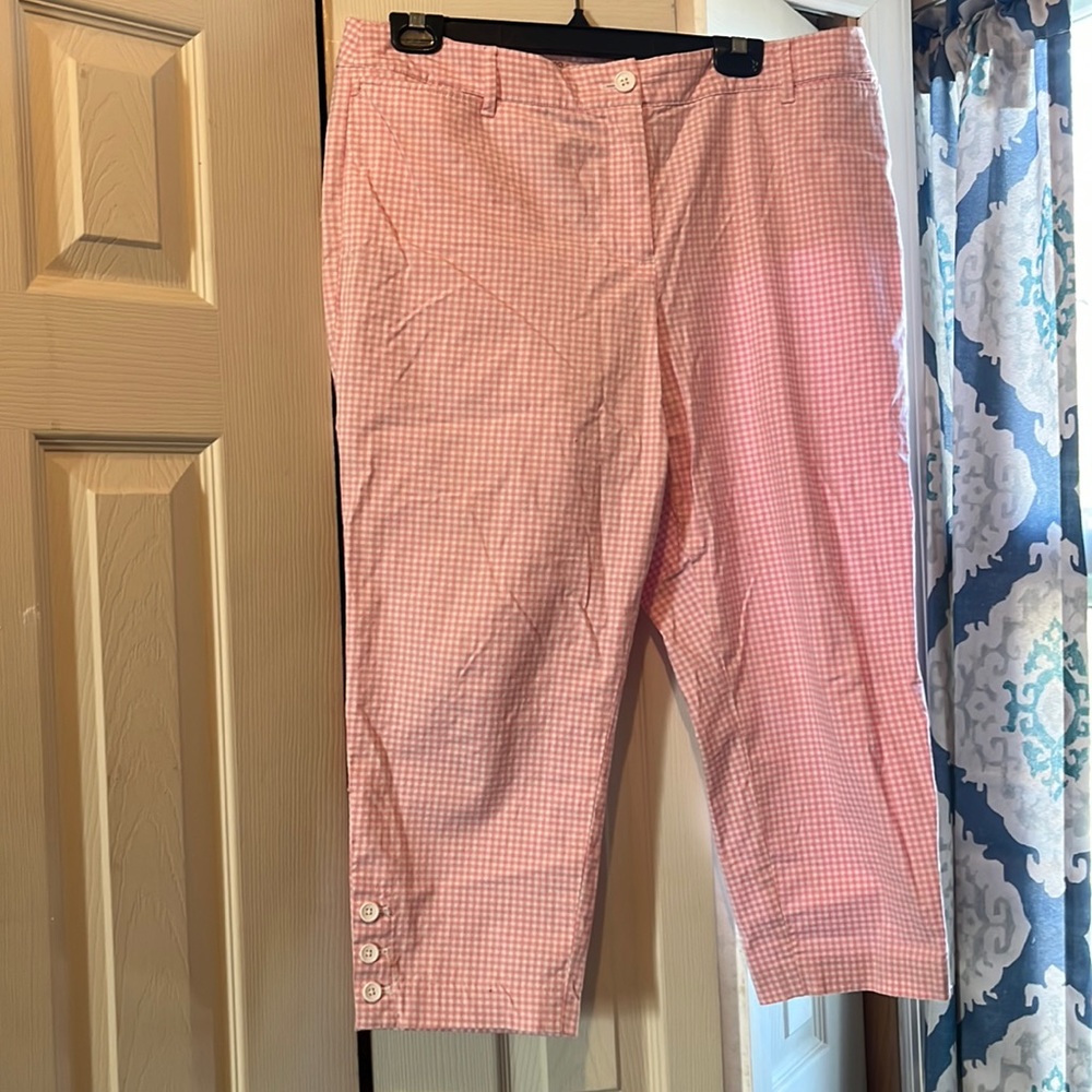 Talbots pink white gingham capri pants size 14P